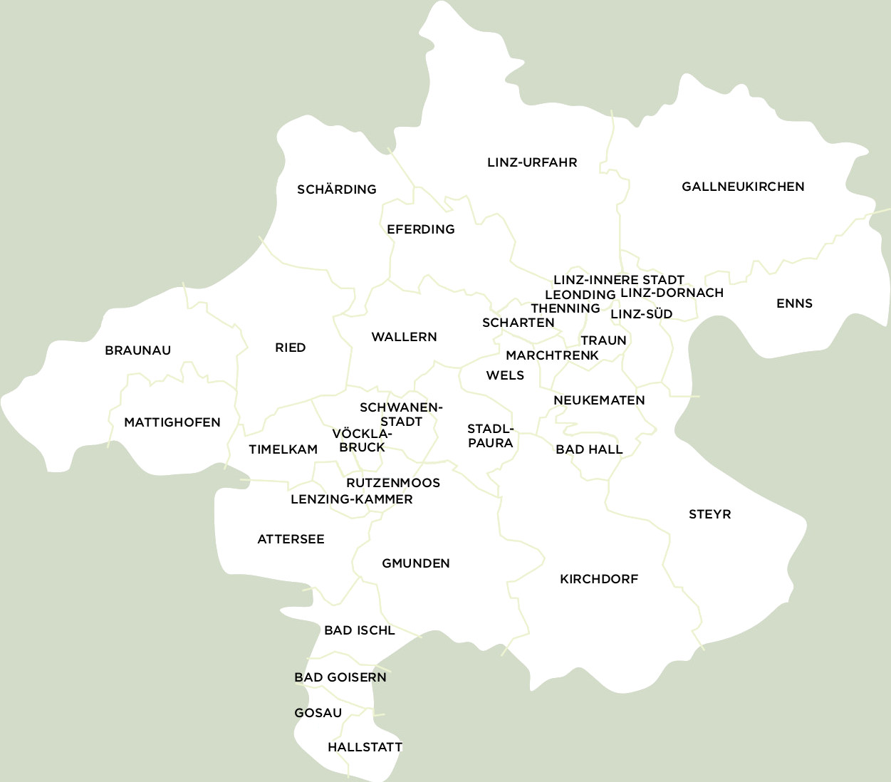 Karte der evangelischen Pfarrgemeinden in Oberösterreich